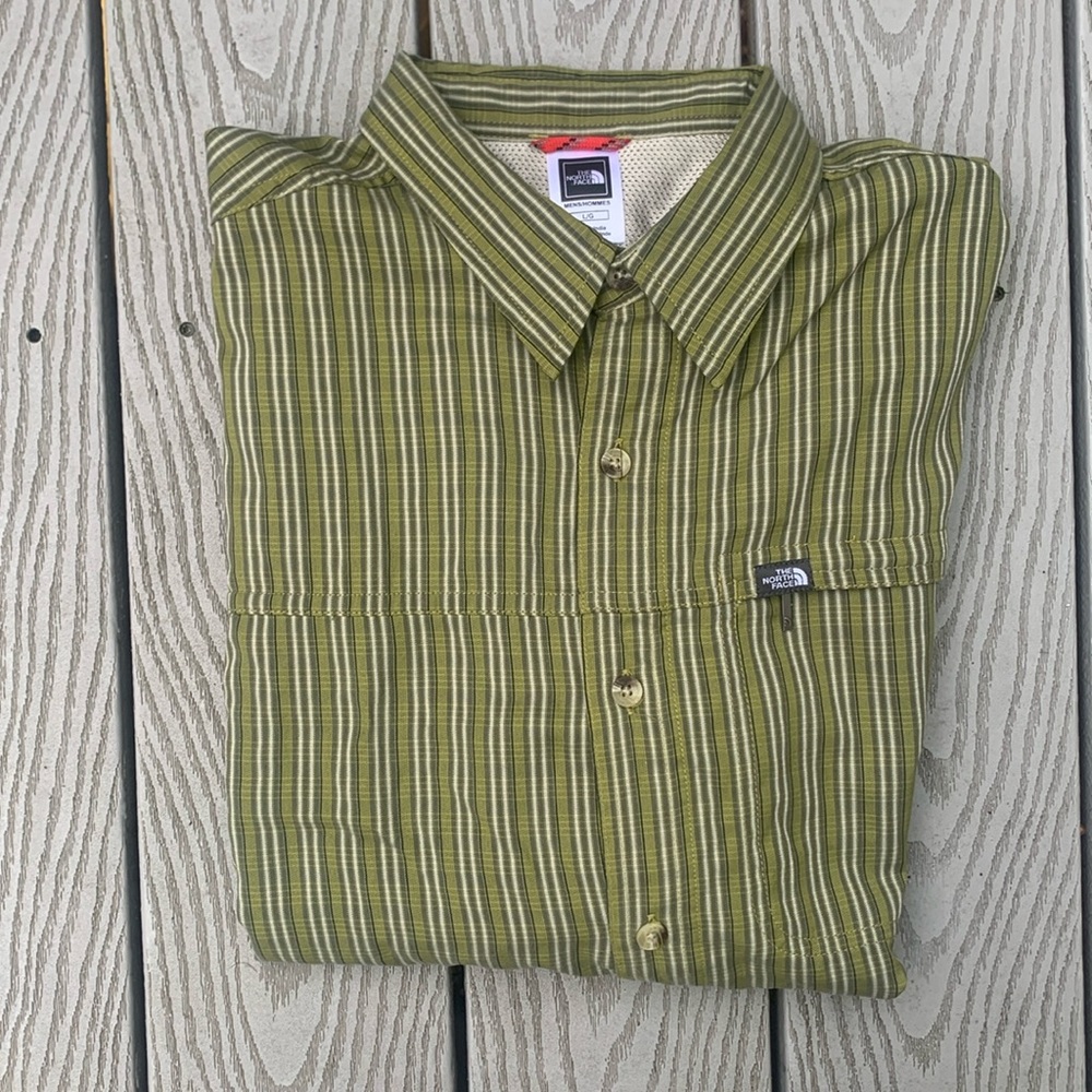 🌄 The North Face Mens Large Hiking Fishing Long Sleeve Button Down Shirt Green